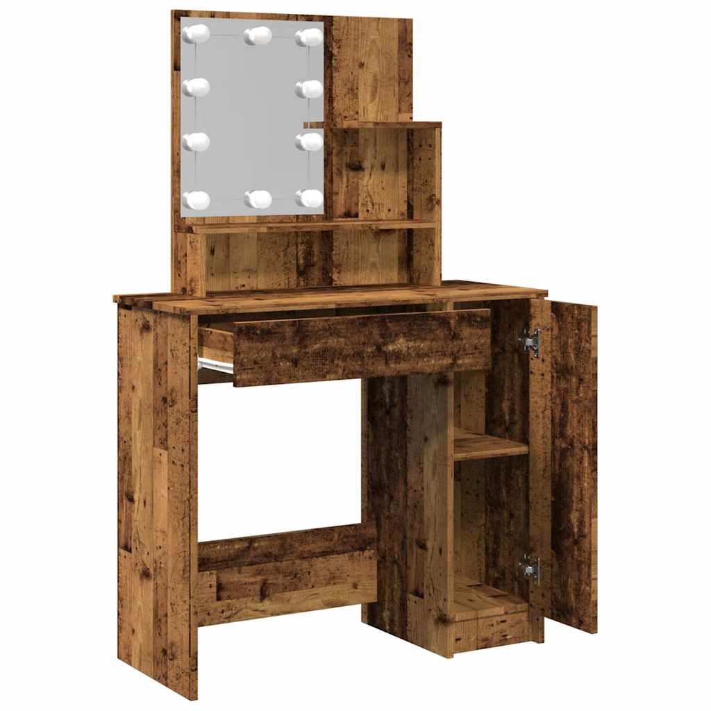 antik fa színű LED.es fésülködőasztal 86,5 x 35 x 136 cm