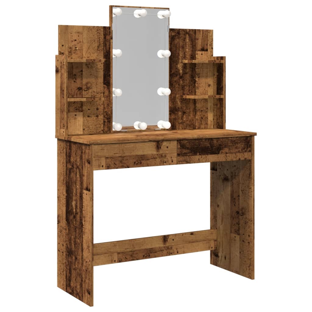 antik fa színű fésülködőasztal LED-del 96x40x142 cm
