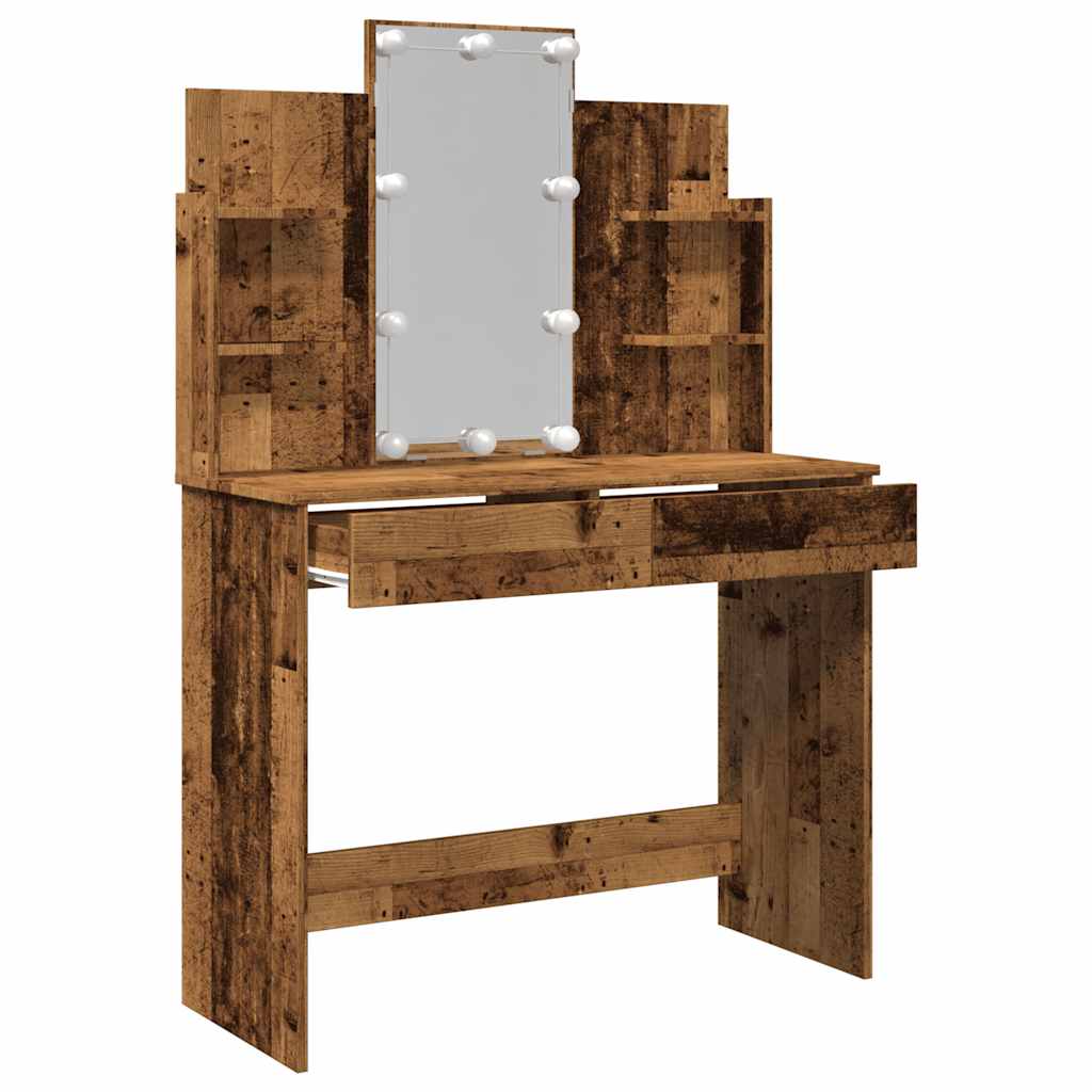 antik fa színű fésülködőasztal LED-del 96x40x142 cm