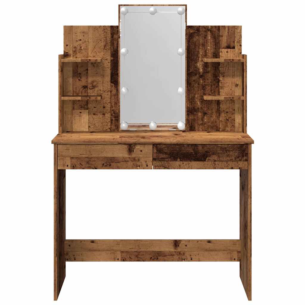 antik fa színű fésülködőasztal LED-del 96x40x142 cm