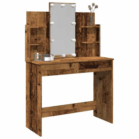 antik fa színű fésülködőasztal LED-del 96x40x142 cm