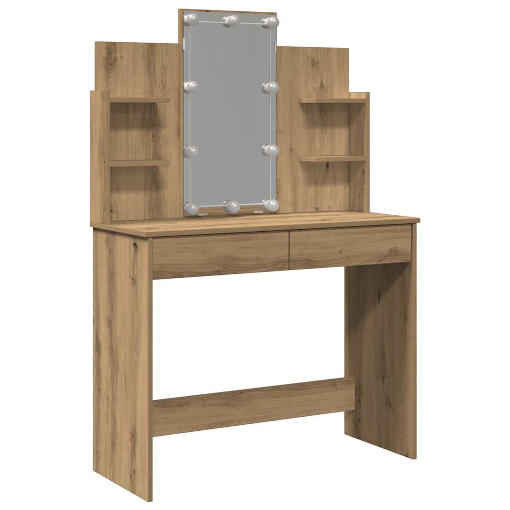kézműves tölgy színű fésülködőasztal LED-del 96x40x142 cm