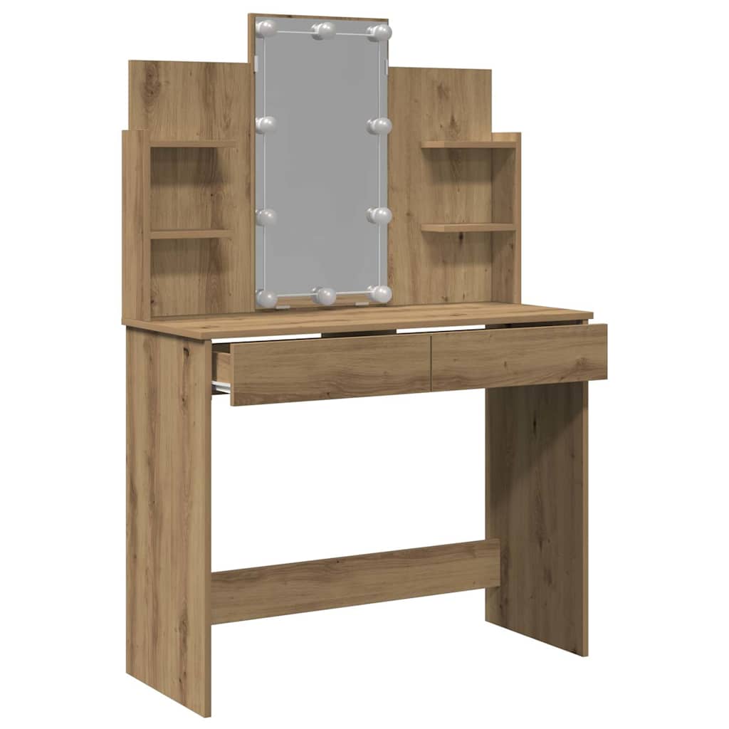 kézműves tölgy színű fésülködőasztal LED-del 96x40x142 cm