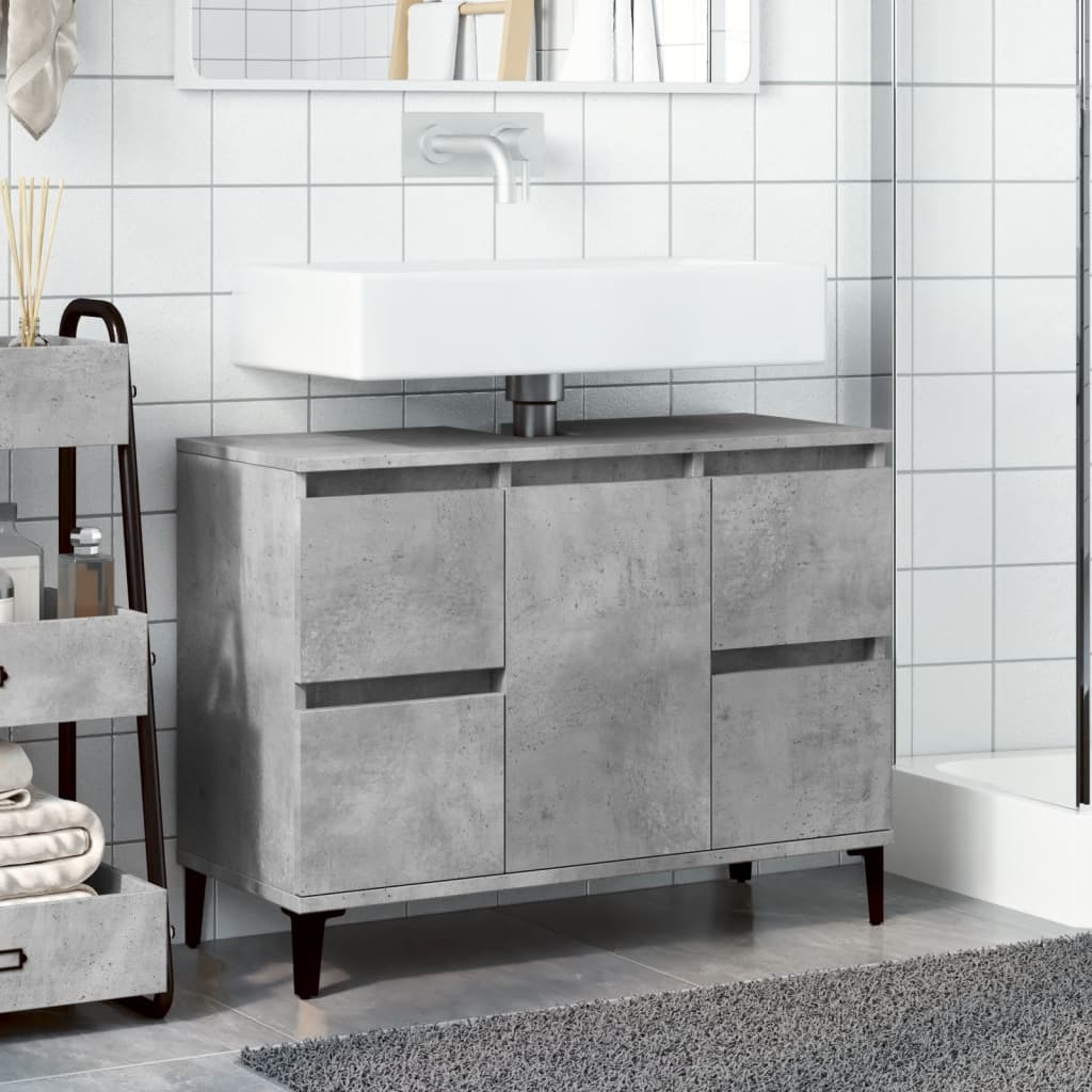 betonszürke szerelt fa mosdószekrény 80 x 33 x 60 cm