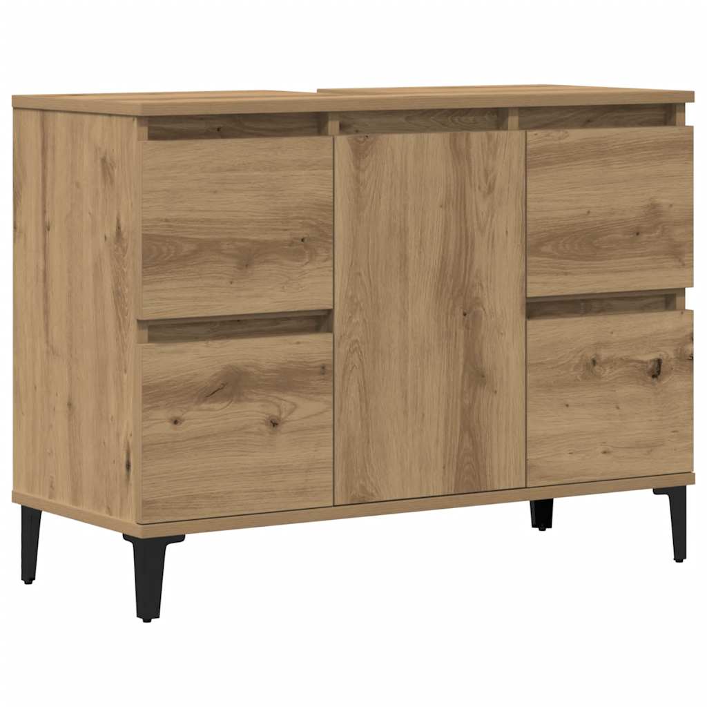 kézműves tölgy színű szerelt fa mosdószekrény 80 x 33 x 60 cm