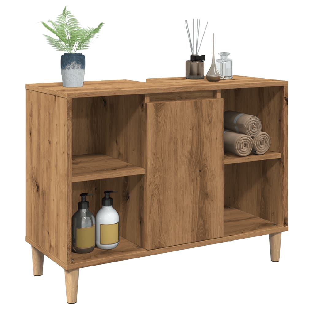 kézműves tölgy színű szerelt fa mosdószekrény 80 x 33 x 60 cm