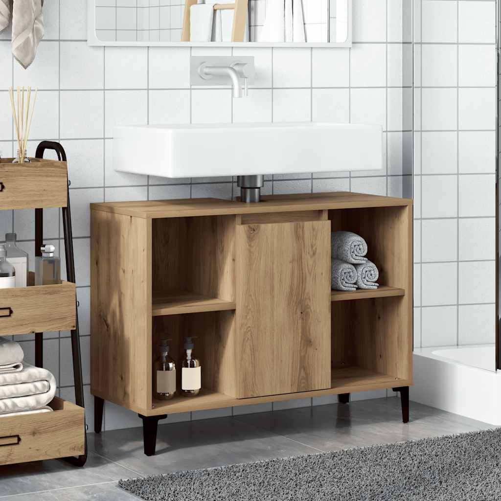 kézműves tölgy színű szerelt fa mosdószekrény 80 x 33 x 60 cm