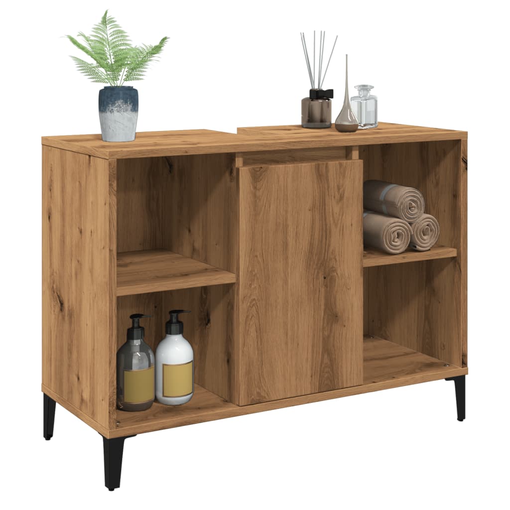 kézműves tölgy színű szerelt fa mosdószekrény 80 x 33 x 60 cm