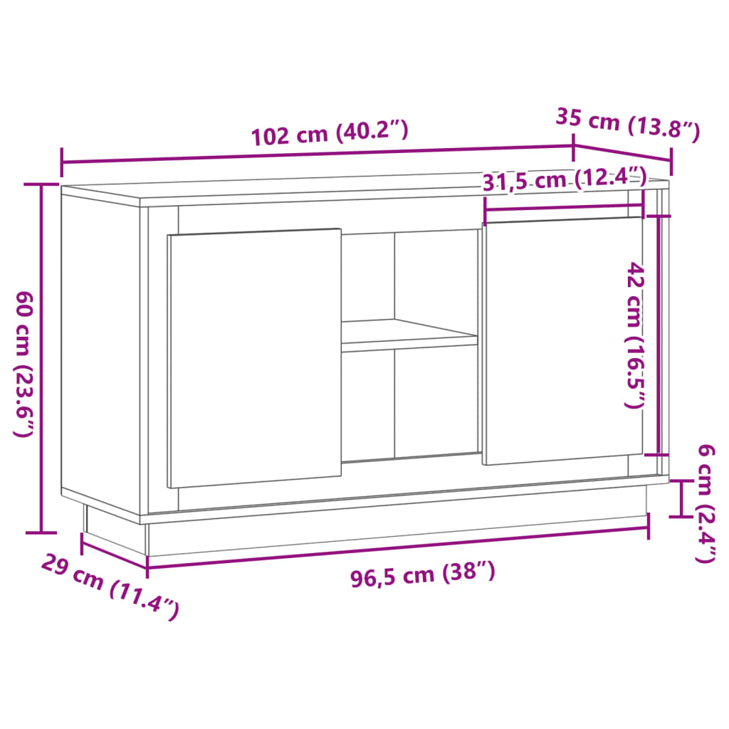 antik fa színű szerelt fa tálalószekrény 102 x 35 x 60 cm