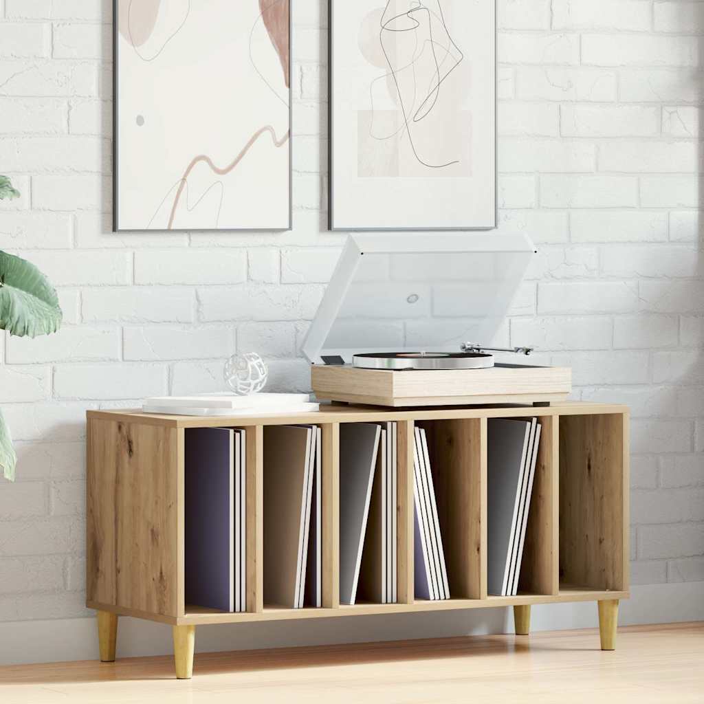 kézműves tölgy színű szerelt fa hanglemezszekrény 100x38x48 cm