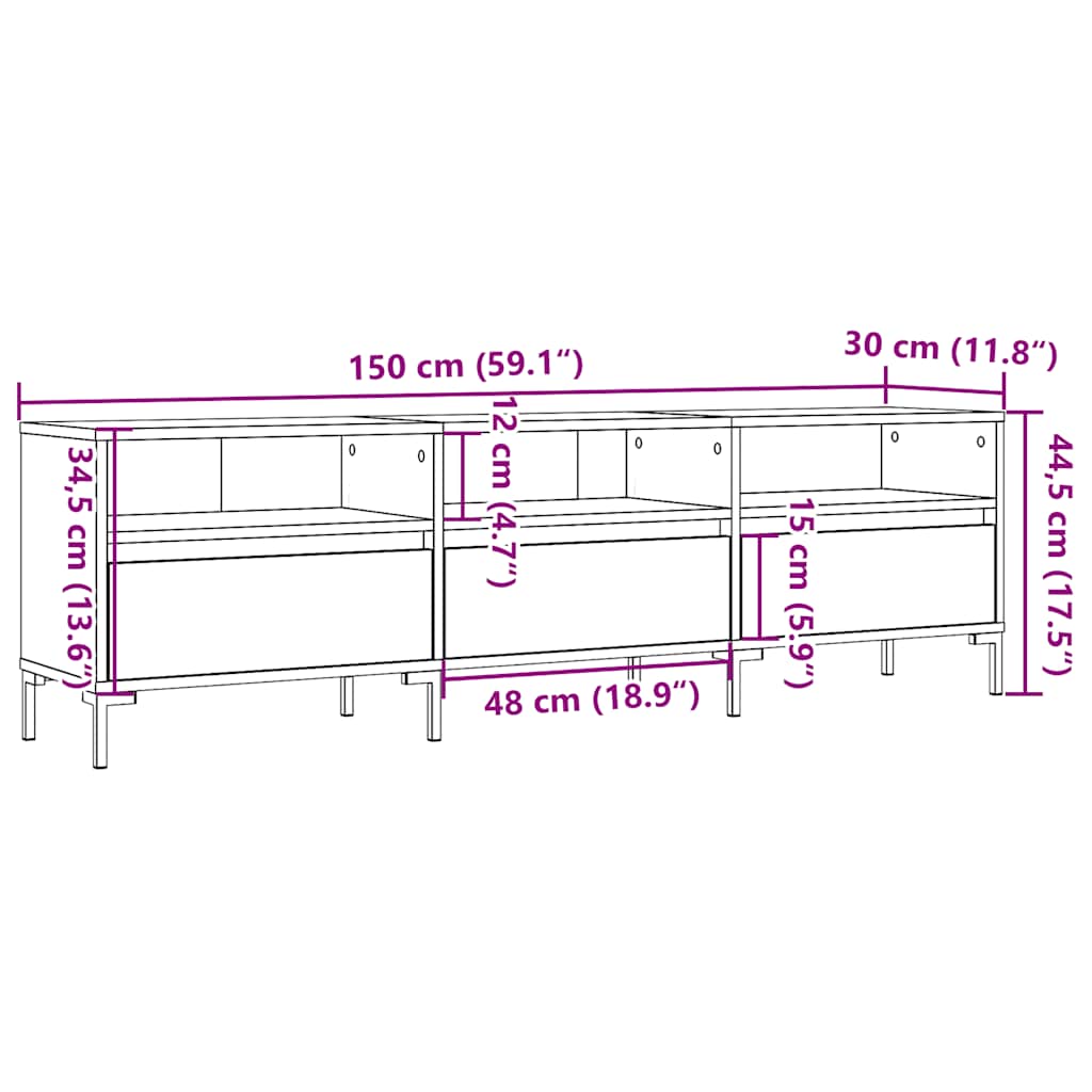 antik fa színű szerelt fa TV-szekrény 150 x 30 x 44,5 cm