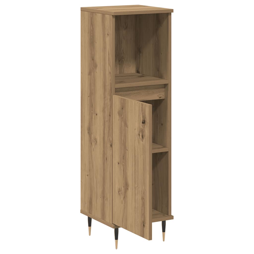 kézműves tölgy színű szerelt fa fürdőszobaszekrény 30x30x100 cm