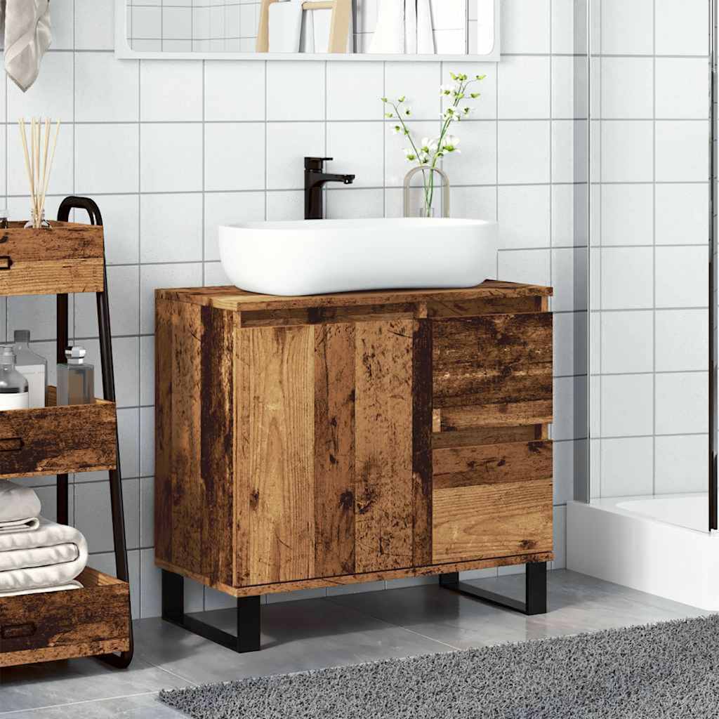 antik fa színű szerelt fa mosdószekrény 65 x 33 x 60 cm