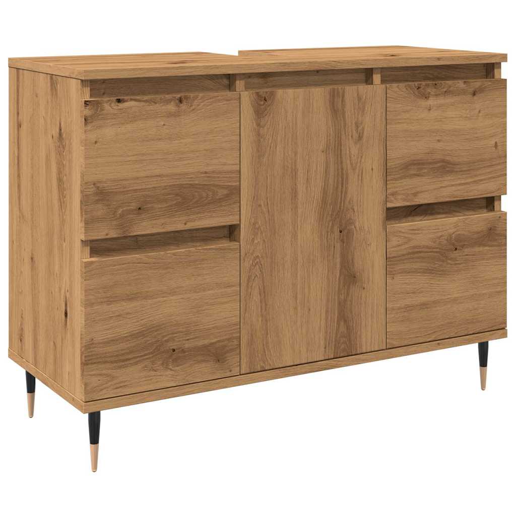 kézműves tölgy színű szerelt fa mosdószekrény 80 x 33 x 60 cm