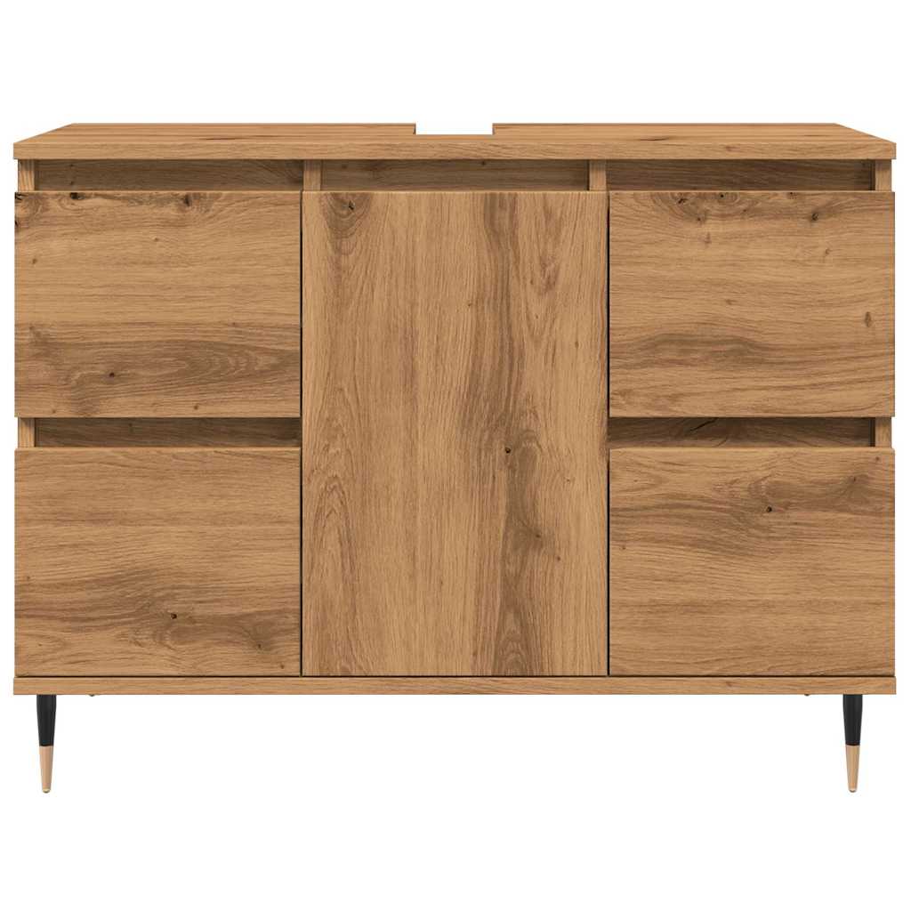 kézműves tölgy színű szerelt fa mosdószekrény 80 x 33 x 60 cm