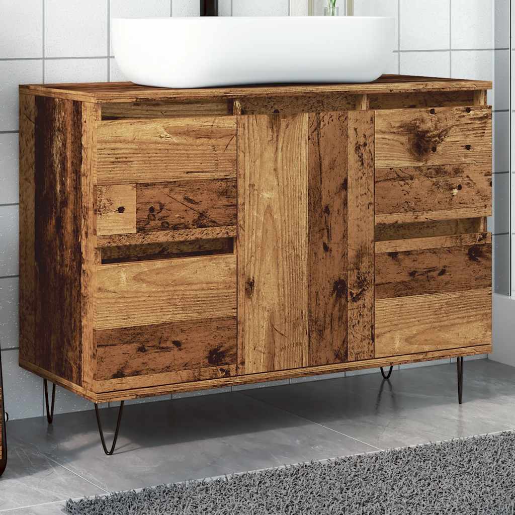 antik fa színű szerelt fa mosdószekrény 80 x 33 x 60 cm