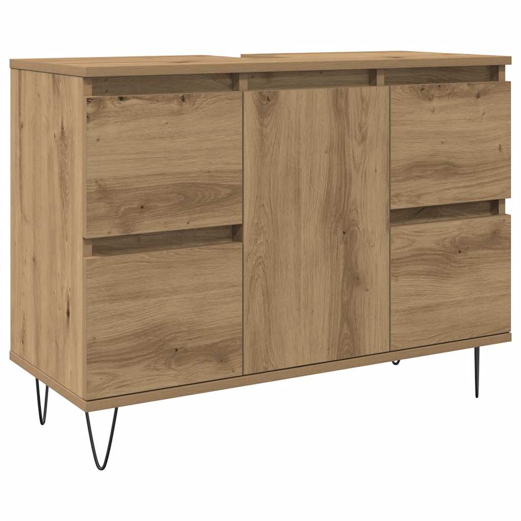 kézműves tölgy színű szerelt fa mosdószekrény 80 x 33 x 60 cm