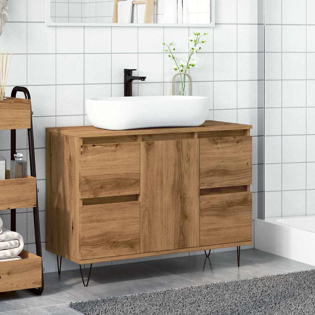 kézműves tölgy színű szerelt fa mosdószekrény 80 x 33 x 60 cm