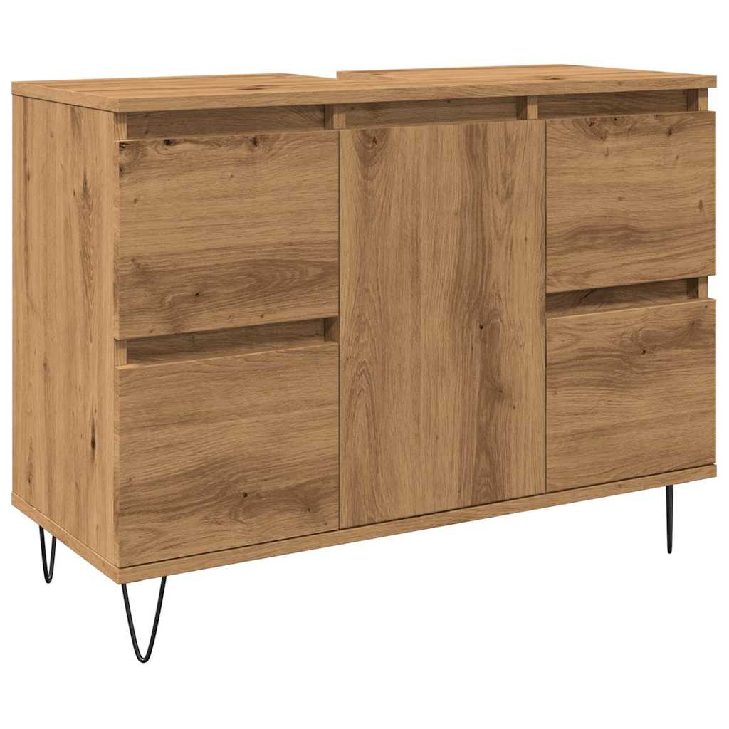 kézműves tölgy színű szerelt fa mosdószekrény 80 x 33 x 60 cm