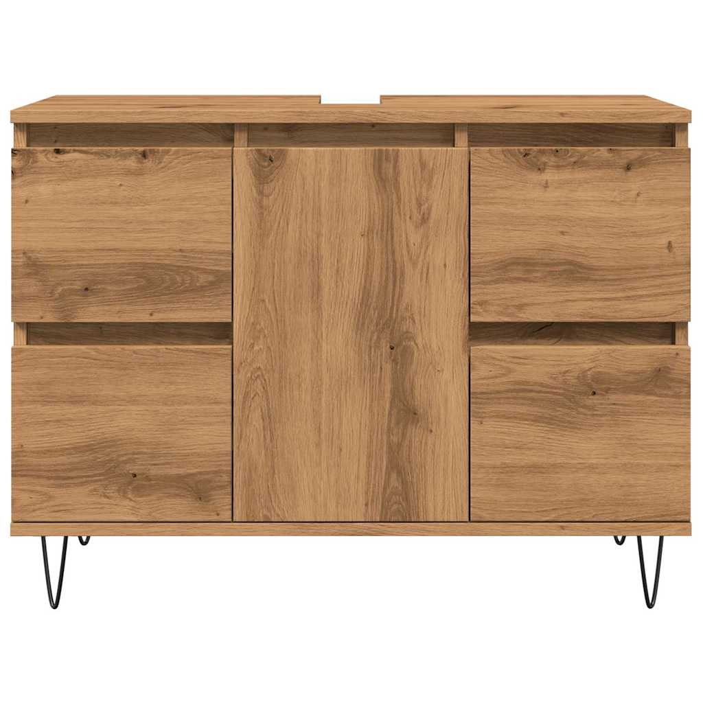 kézműves tölgy színű szerelt fa mosdószekrény 80 x 33 x 60 cm