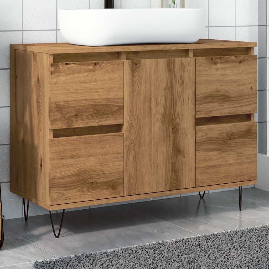 kézműves tölgy színű szerelt fa mosdószekrény 80 x 33 x 60 cm