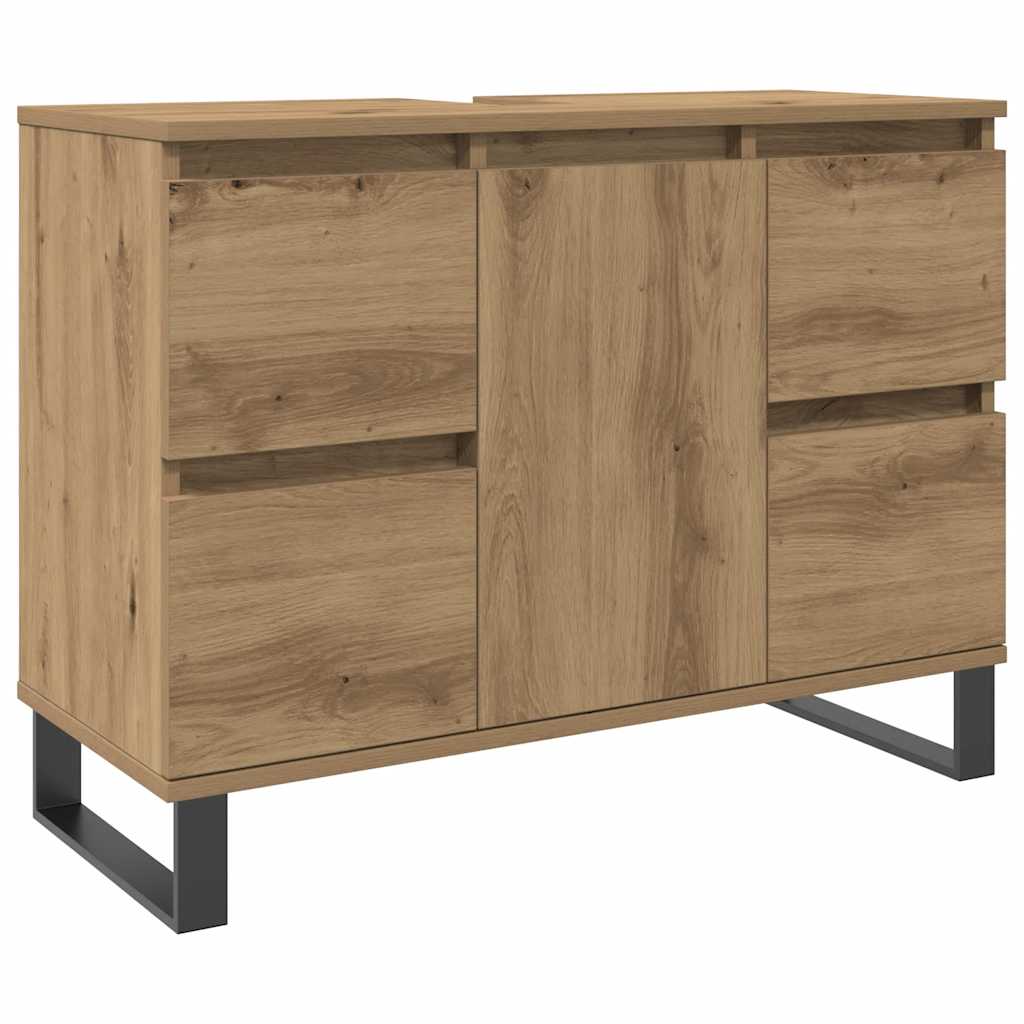kézműves tölgy színű szerelt fa mosdószekrény 80 x 33 x 60 cm