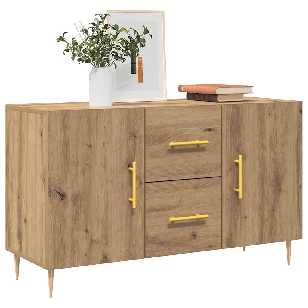kézműves tölgy színű szerelt fa tálalószekrény 100 x 36 x 60 cm