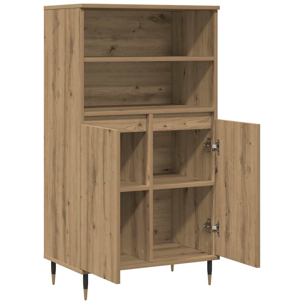 kézműves tölgy színű szerelt fa magasszekrény 60 x 36 x 110 cm