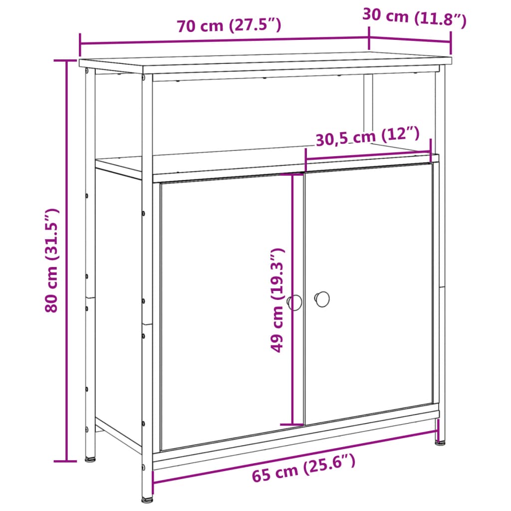 antik fa színű szerelt fa tálalószekrény 70 x 30 x 80 cm