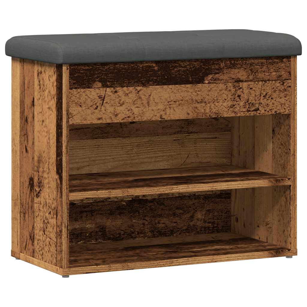 antik fa szerelt fa cipőtároló pad 62x32x50 cm