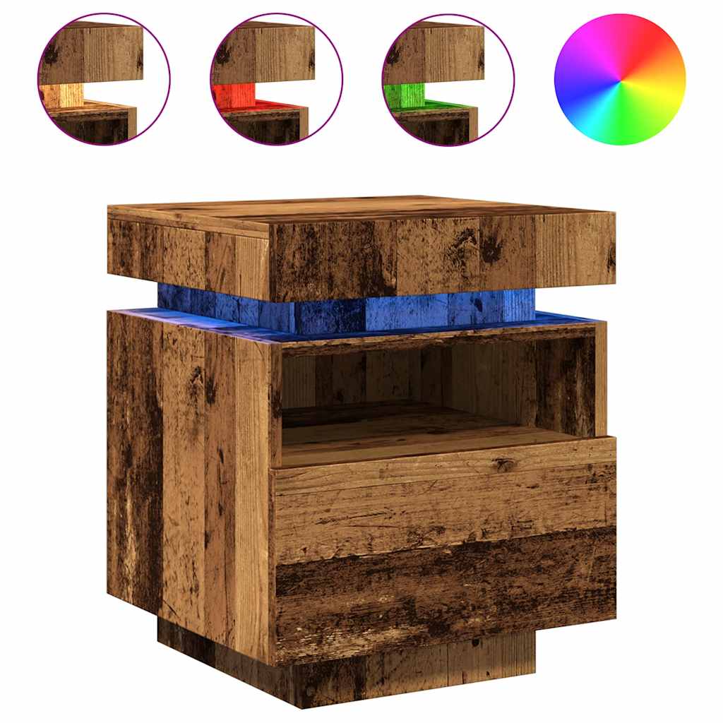2 db antik fa színű éjjeliszekrény LED-fényekkel 40x39x48,5 cm