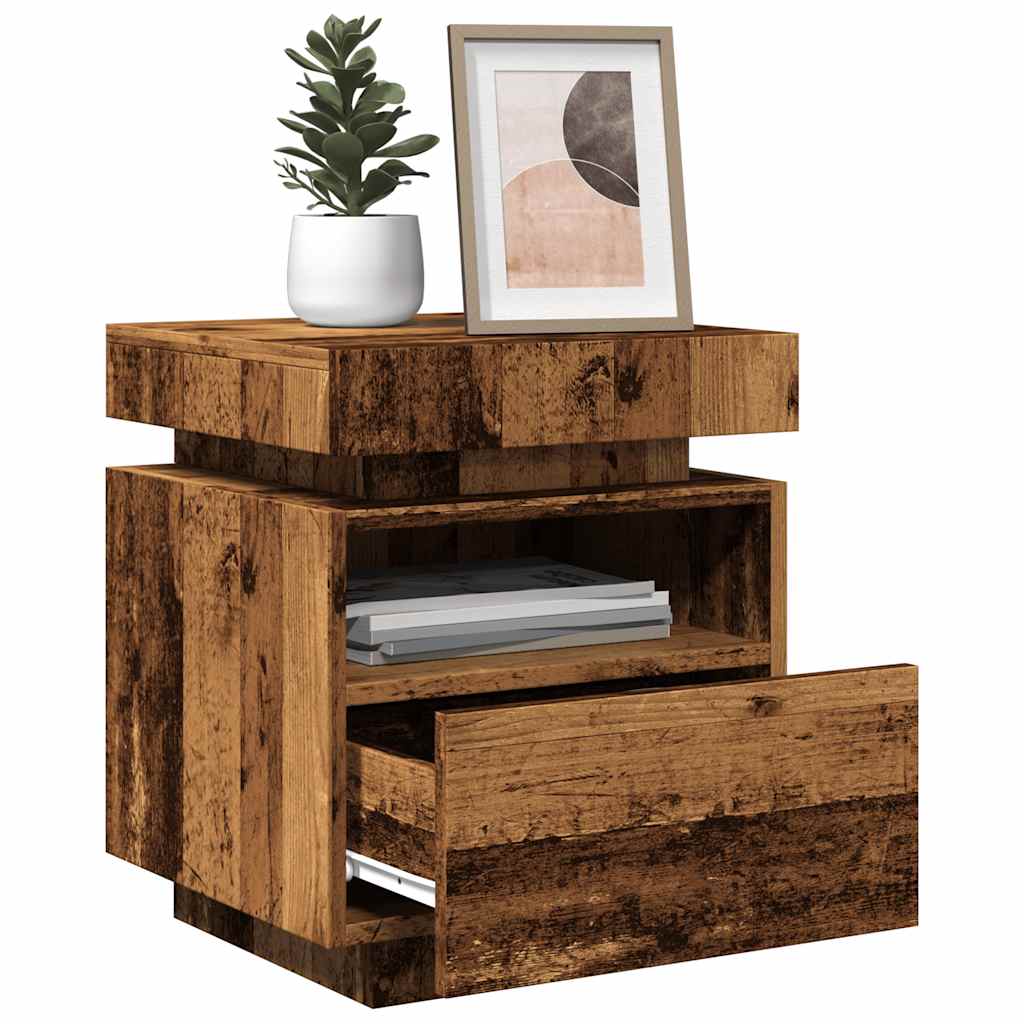 2 db antik fa színű éjjeliszekrény LED-fényekkel 40x39x48,5 cm