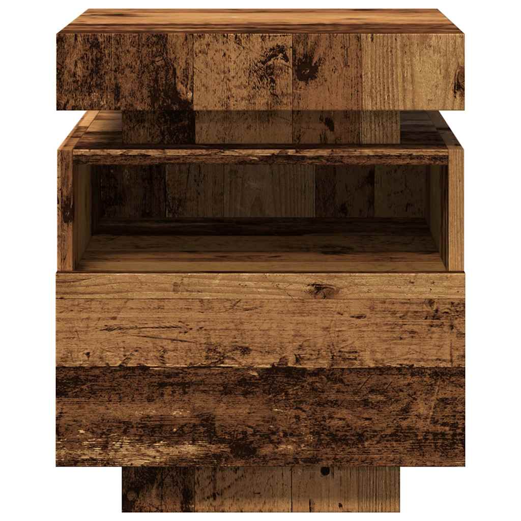 2 db antik fa színű éjjeliszekrény LED-fényekkel 40x39x48,5 cm