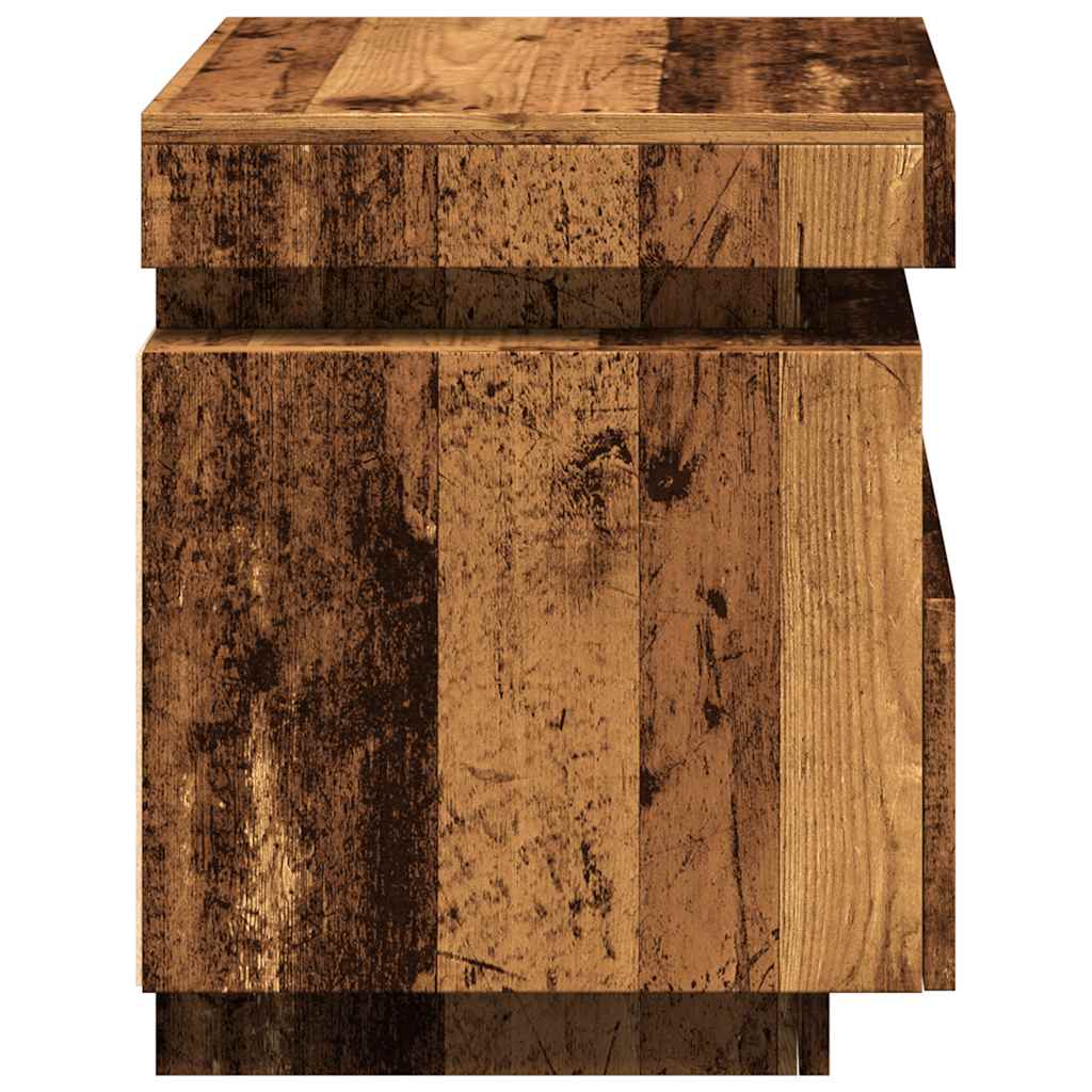 2 db antik fa színű éjjeliszekrény LED-fényekkel 40x39x48,5 cm