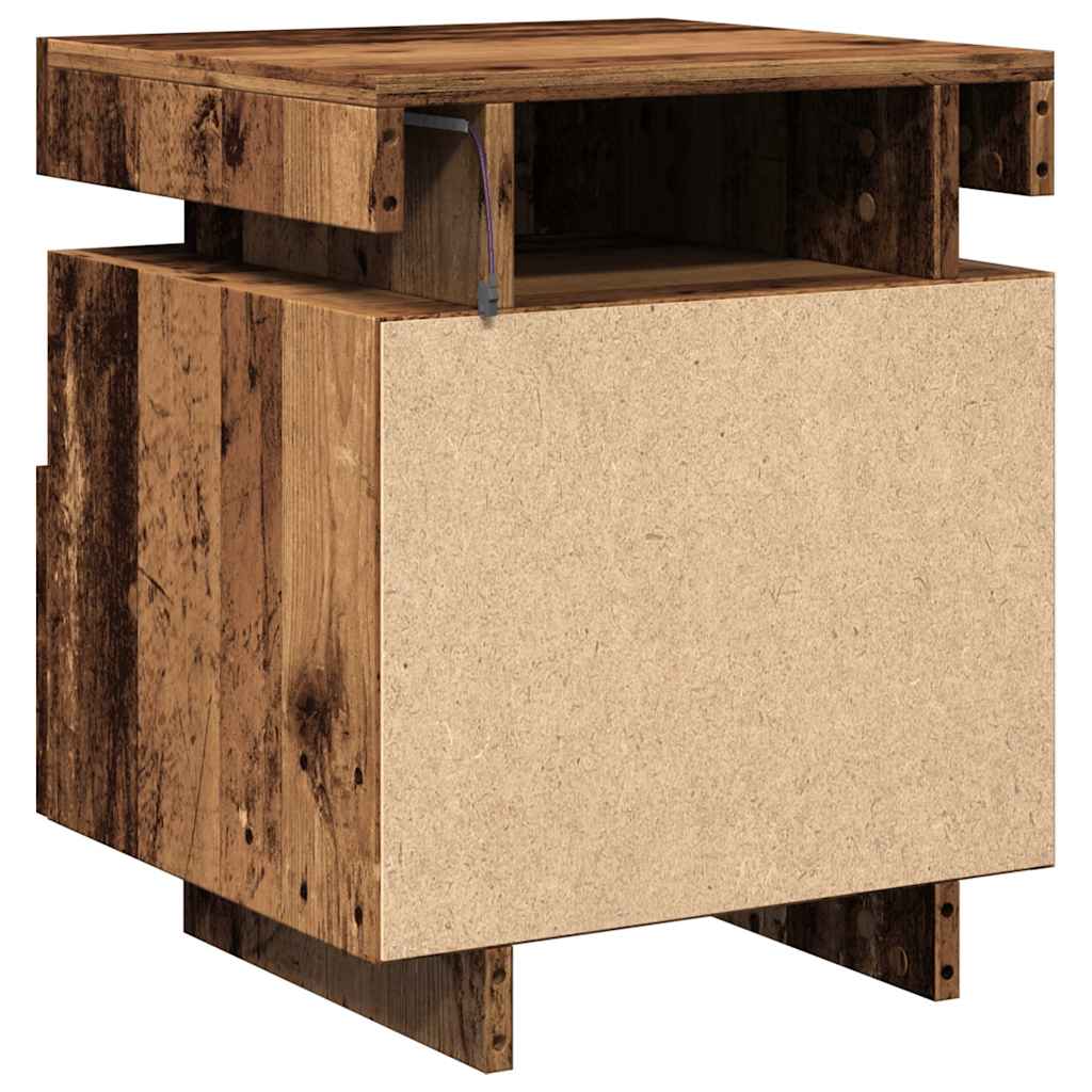2 db antik fa színű éjjeliszekrény LED-fényekkel 40x39x48,5 cm