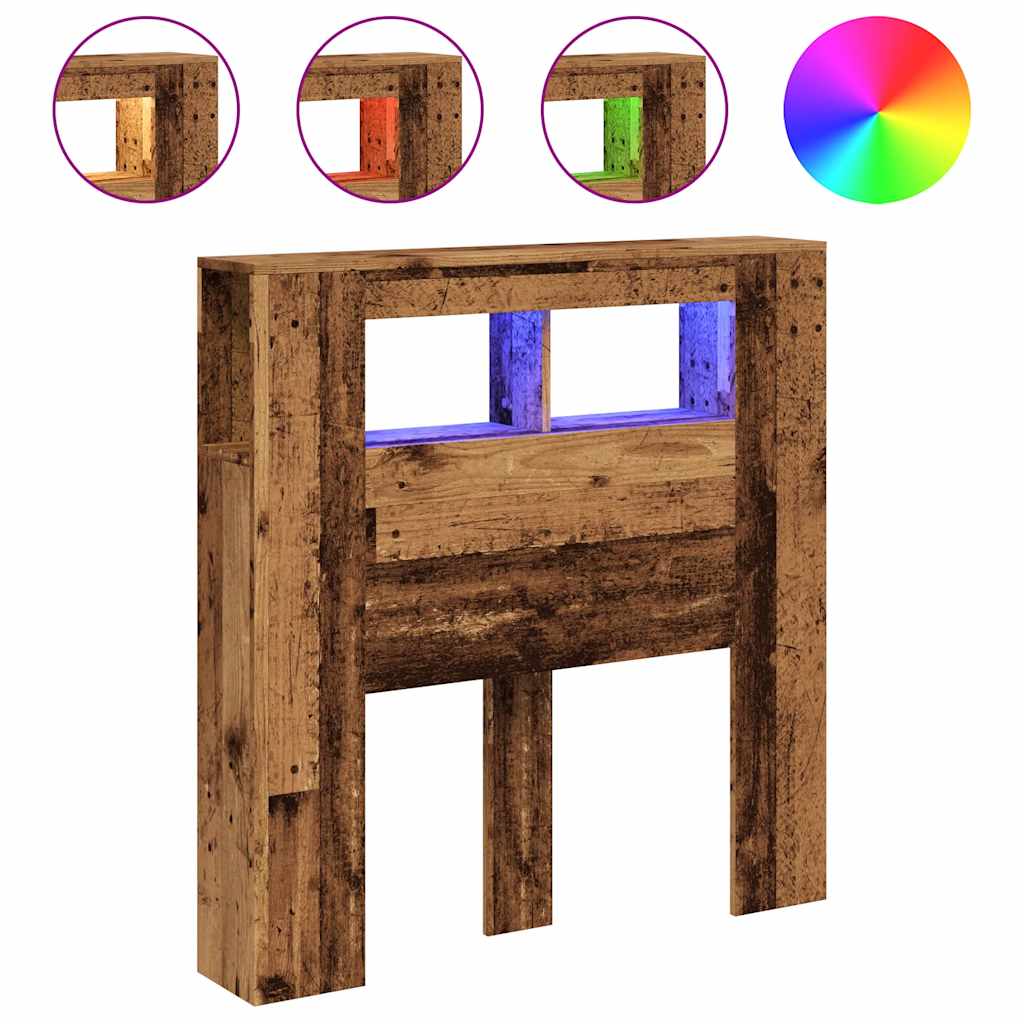 antik fa színű szerelt fa LED-es fejtámla 100x18,5x103,5 cm