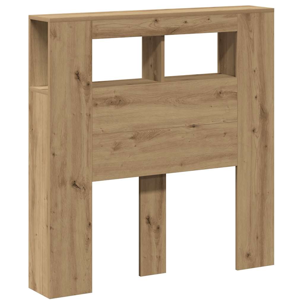 kézműves tölgyszínű szerelt fa LED-es fejtámla 100x18,5x103,5cm