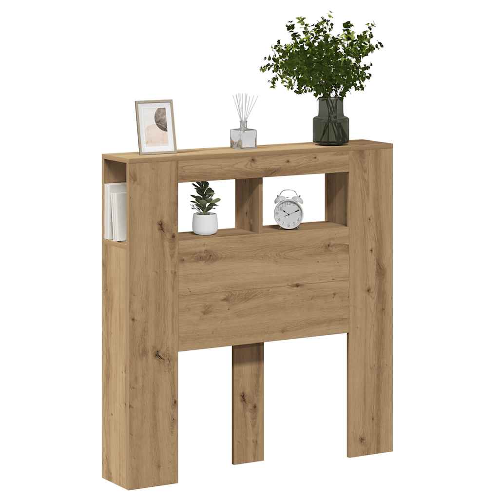 kézműves tölgyszínű szerelt fa LED-es fejtámla 100x18,5x103,5cm