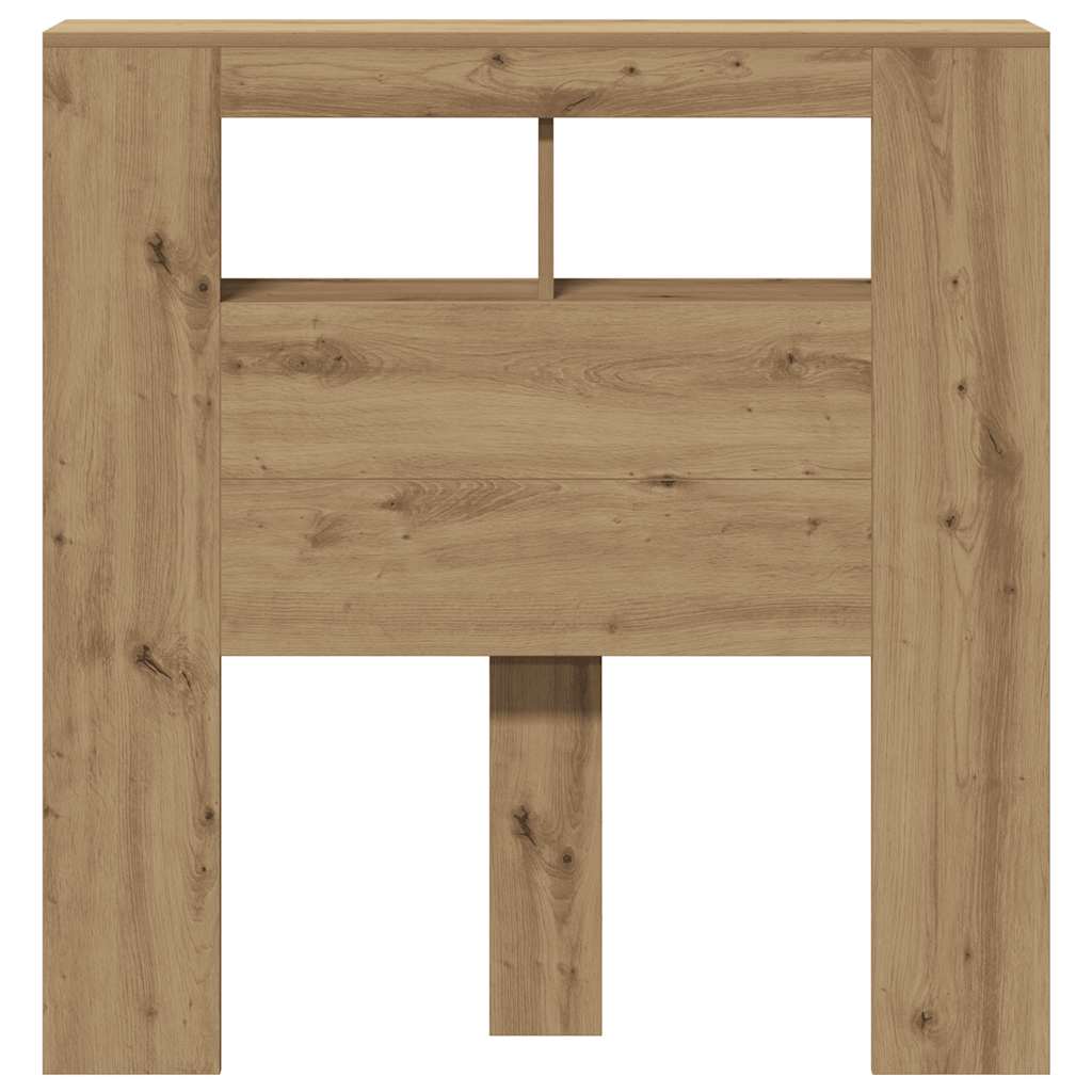 kézműves tölgyszínű szerelt fa LED-es fejtámla 100x18,5x103,5cm