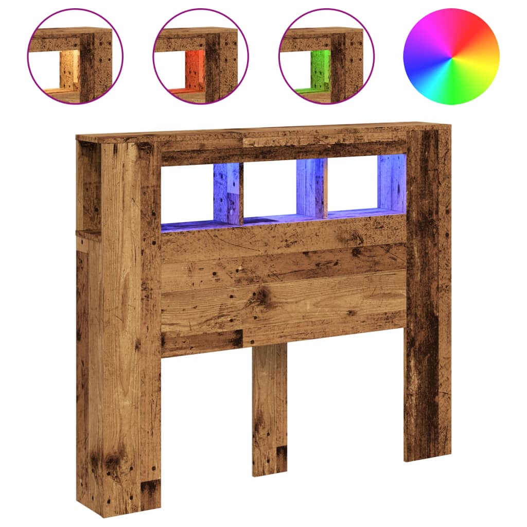antik fa színű szerelt fa LED-es fejtámla 120x18,5x103,5 cm