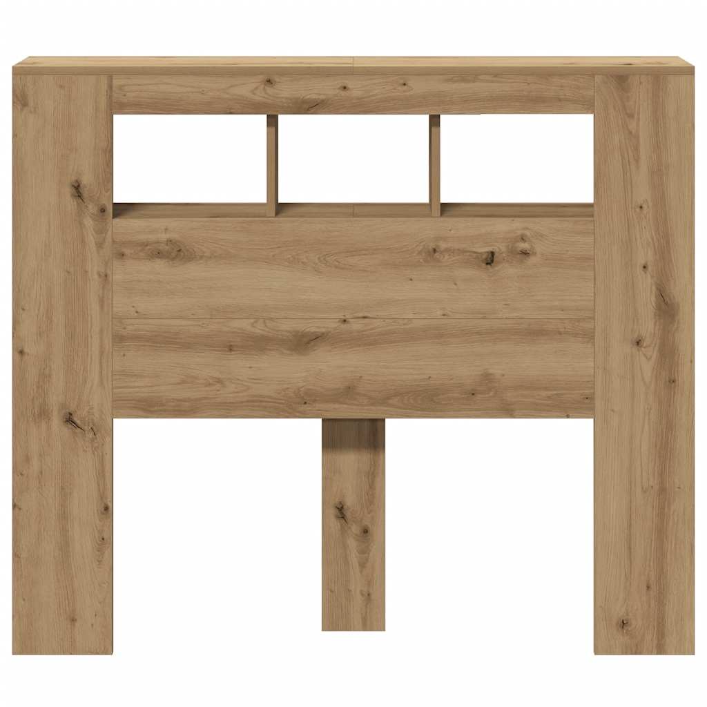 kézműves tölgyszínű szerelt fa LED-es fejtámla 120x18,5x103,5cm