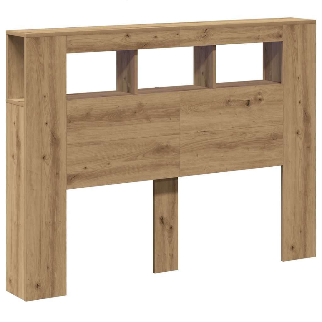 kézműves tölgyszínű szerelt fa LED-es fejtámla 140x18,5x103,5cm