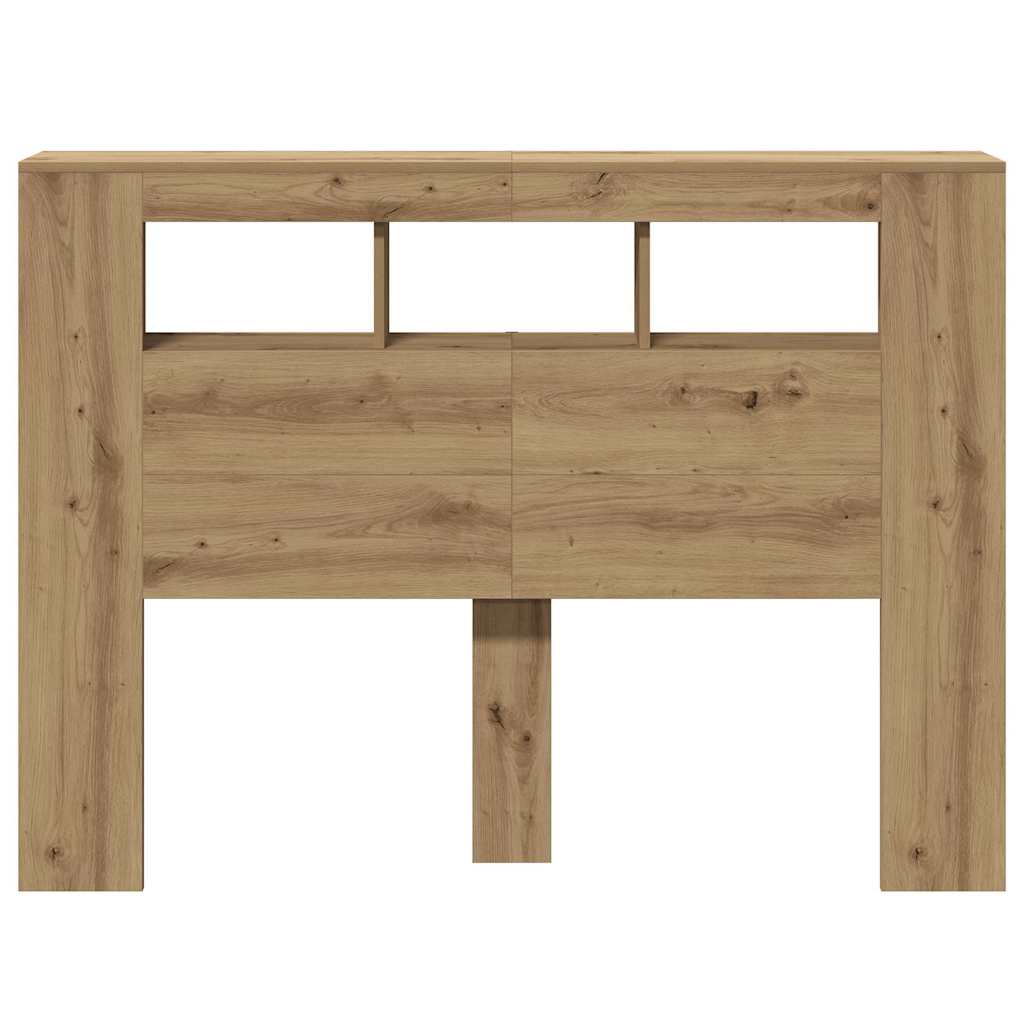 kézműves tölgyszínű szerelt fa LED-es fejtámla 140x18,5x103,5cm