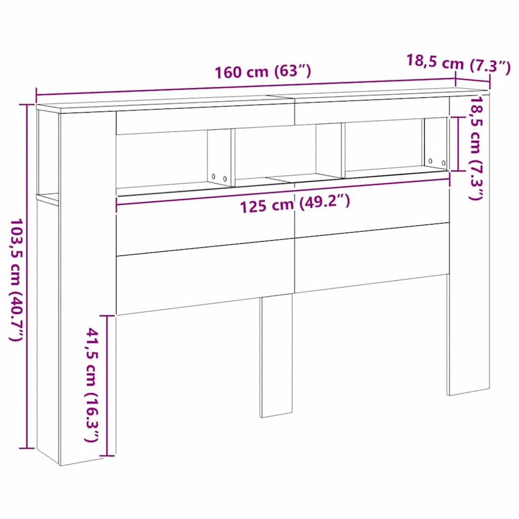 kézműves tölgyszínű szerelt fa LED-es fejtámla 160x18,5x103,5cm