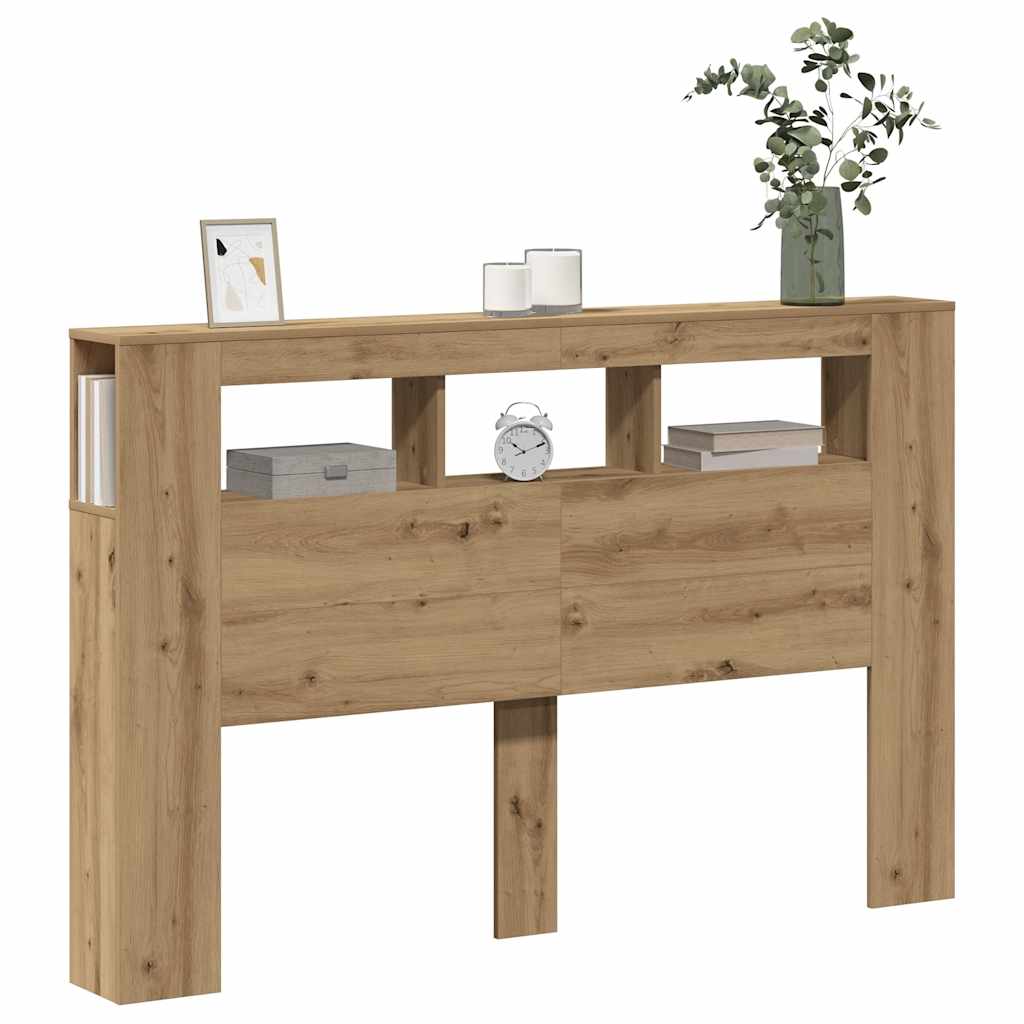 kézműves tölgyszínű szerelt fa LED-es fejtámla 160x18,5x103,5cm