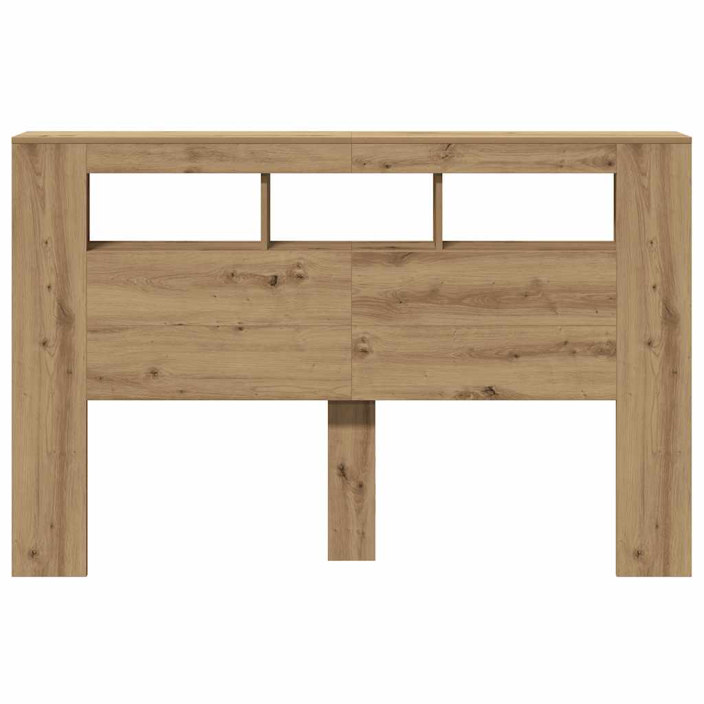 kézműves tölgyszínű szerelt fa LED-es fejtámla 160x18,5x103,5cm