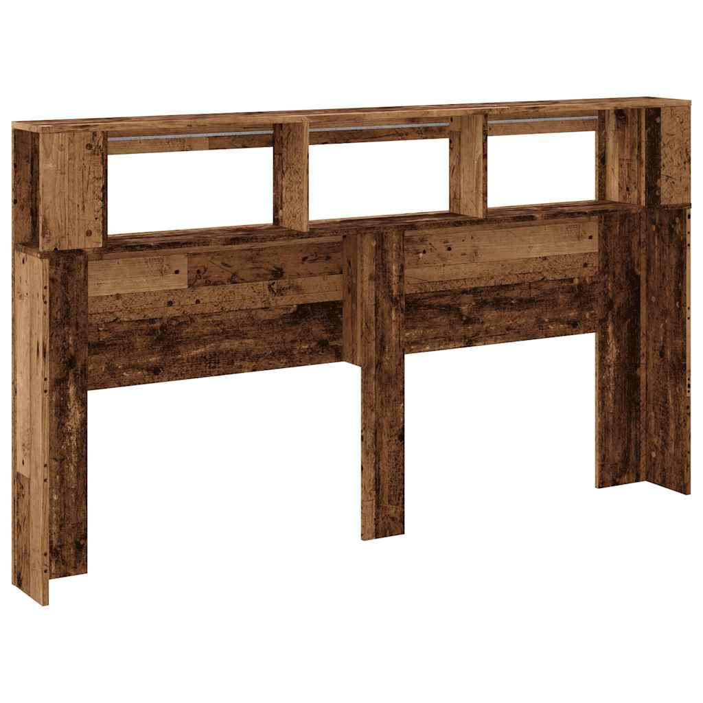antik fa színű szerelt fa LED-es fejtámla 180x18,5x103,5 cm