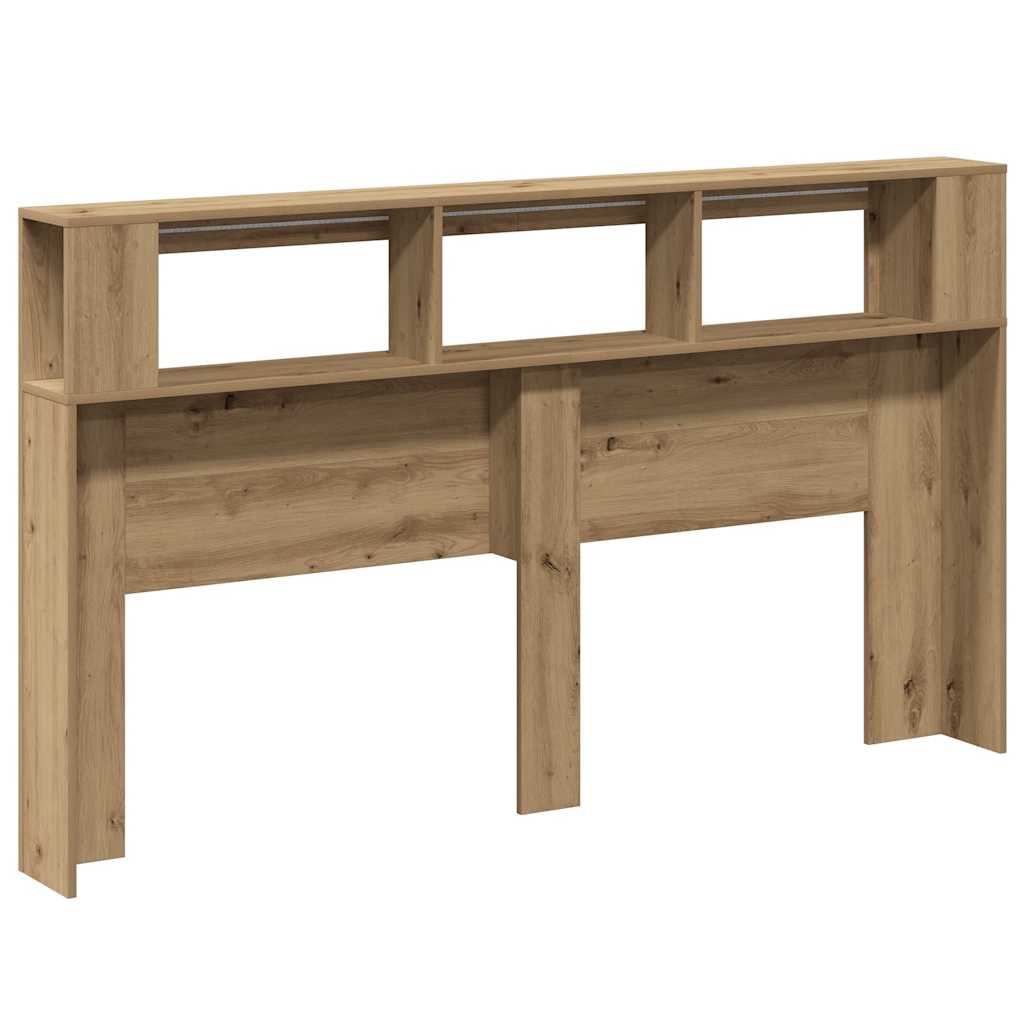 kézműves tölgyszínű szerelt fa LED-es fejtámla 180x18,5x103,5cm