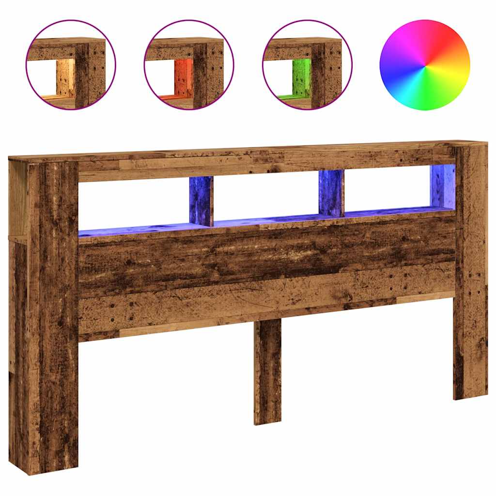 antik fa színű szerelt fa LED-es fejtámla 200x18,5x103,5 cm