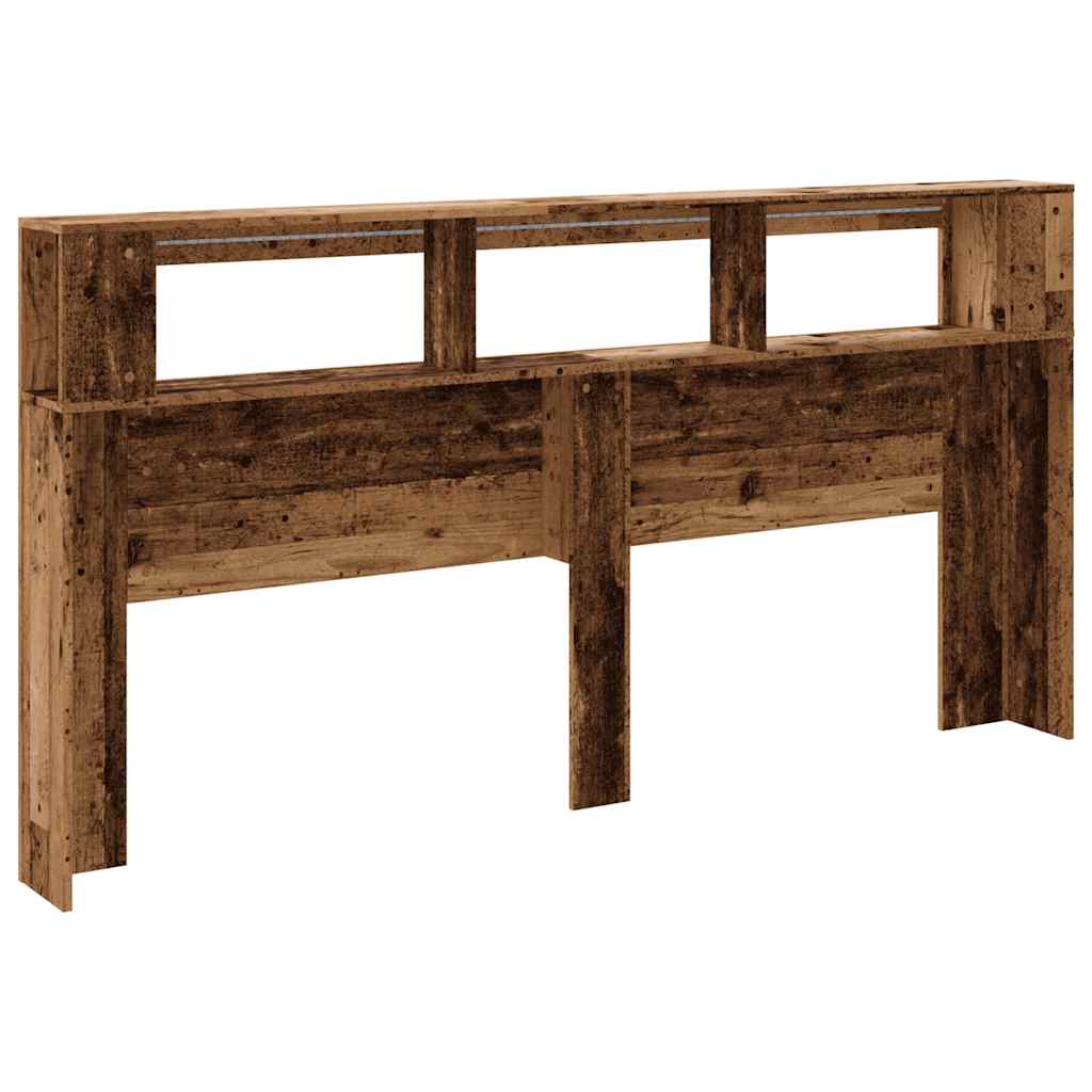 antik fa színű szerelt fa LED-es fejtámla 200x18,5x103,5 cm